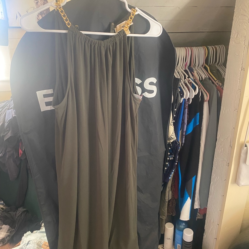 Michael Kors Olive Dress with Gold Chain Accents